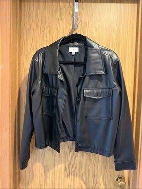 BP. Black Faux Leather Bomber Jacket